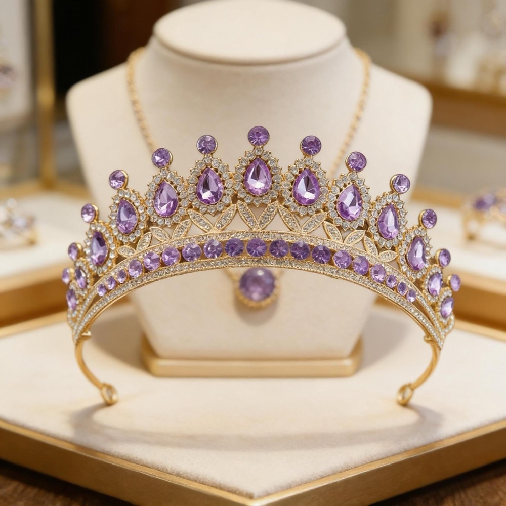 🌸Gold Tiara with Purple Gemstones